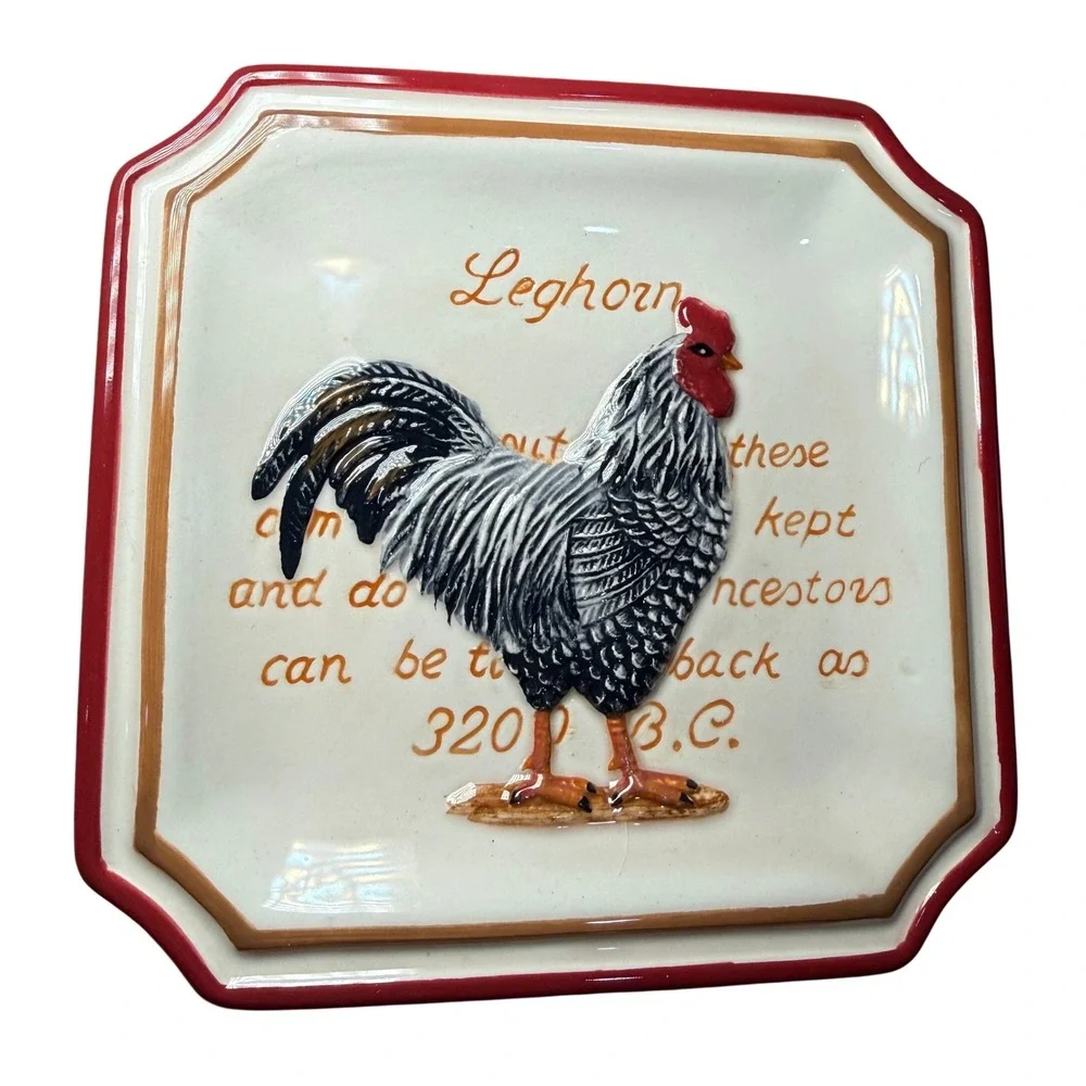 MWW Market Rooster Mini Plates Set 4 Leghorn‎ Cockerel Cuckoo Maran 3D Ceramic